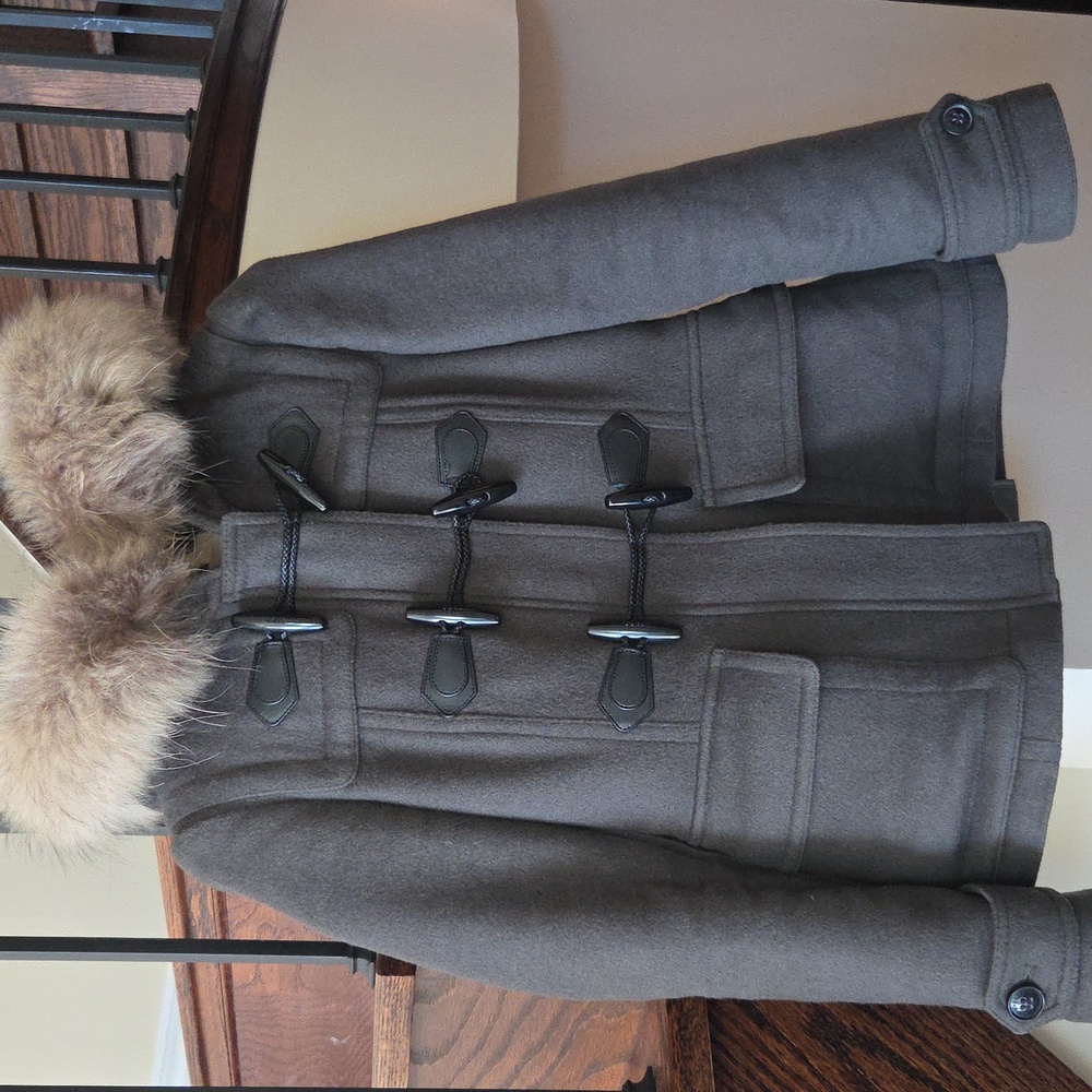 Burberry Brit Toggle Coat with Fur Trim